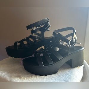 Black Platform Strapped Sandals